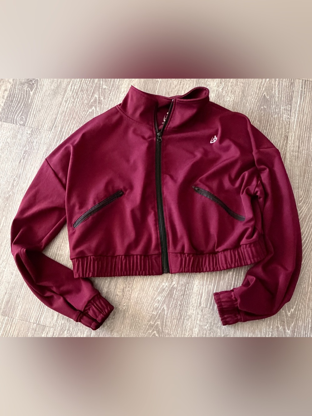 Body Instinct Women's Cropped Full Zip Track Jacket Burgundy Maroon XL